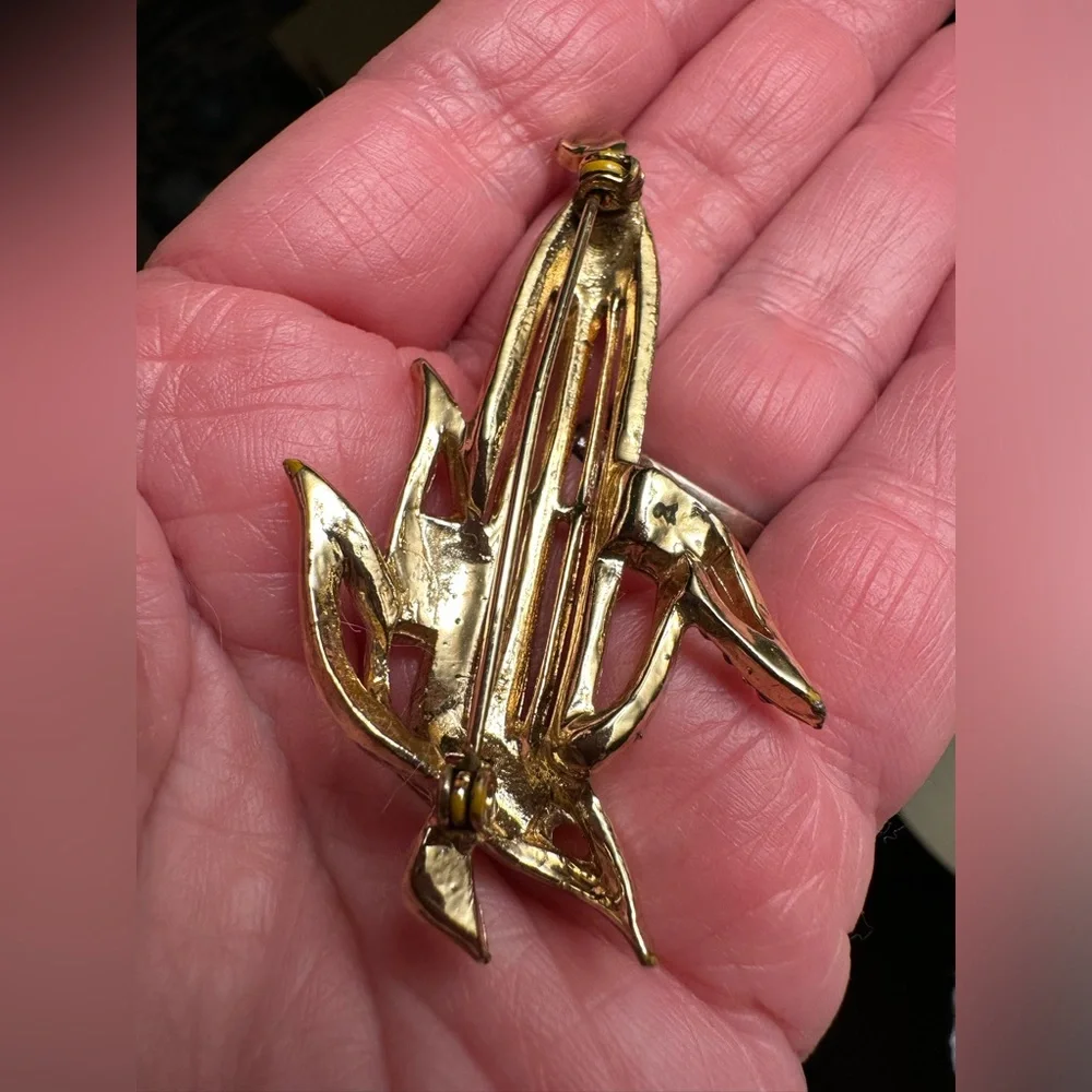 Gold Toned ⚠️ Faux Stones Corn Stalk Brooch Missing a few stones unsigned
